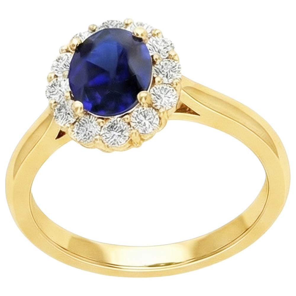 Anello Halo da donna con diamante zaffiro blu ovale naturale 7.50 carati