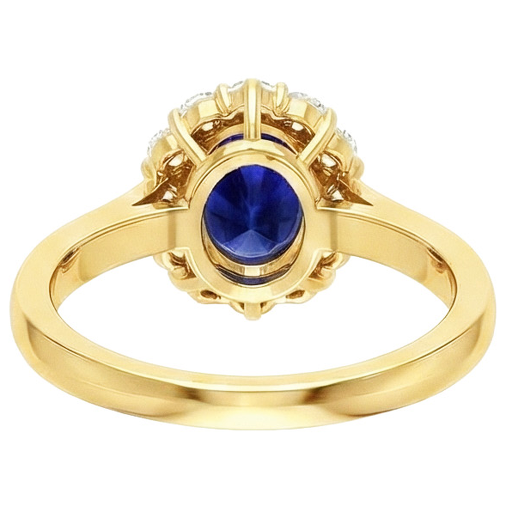 Anello Halo da donna con diamante zaffiro blu ovale naturale 7.50 carati