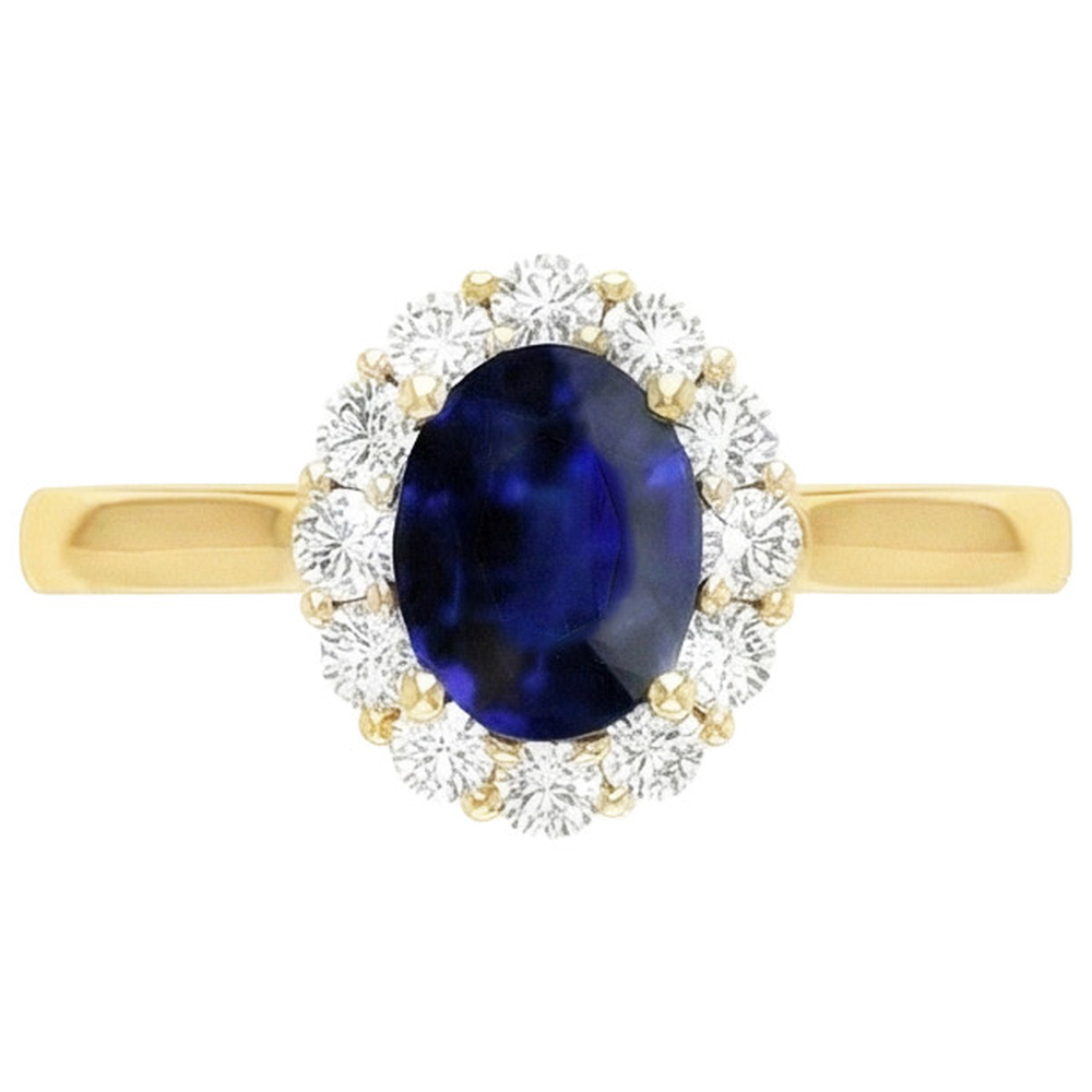 Anello Halo da donna con diamante zaffiro blu ovale naturale 7.50 carati