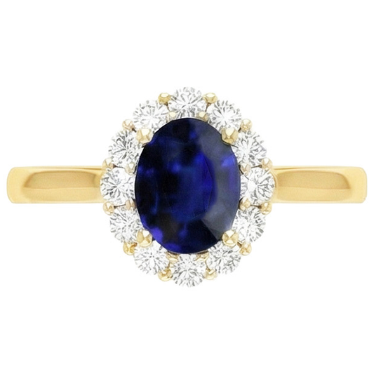 Anello Halo da donna con diamante zaffiro blu ovale naturale 7.50 carati