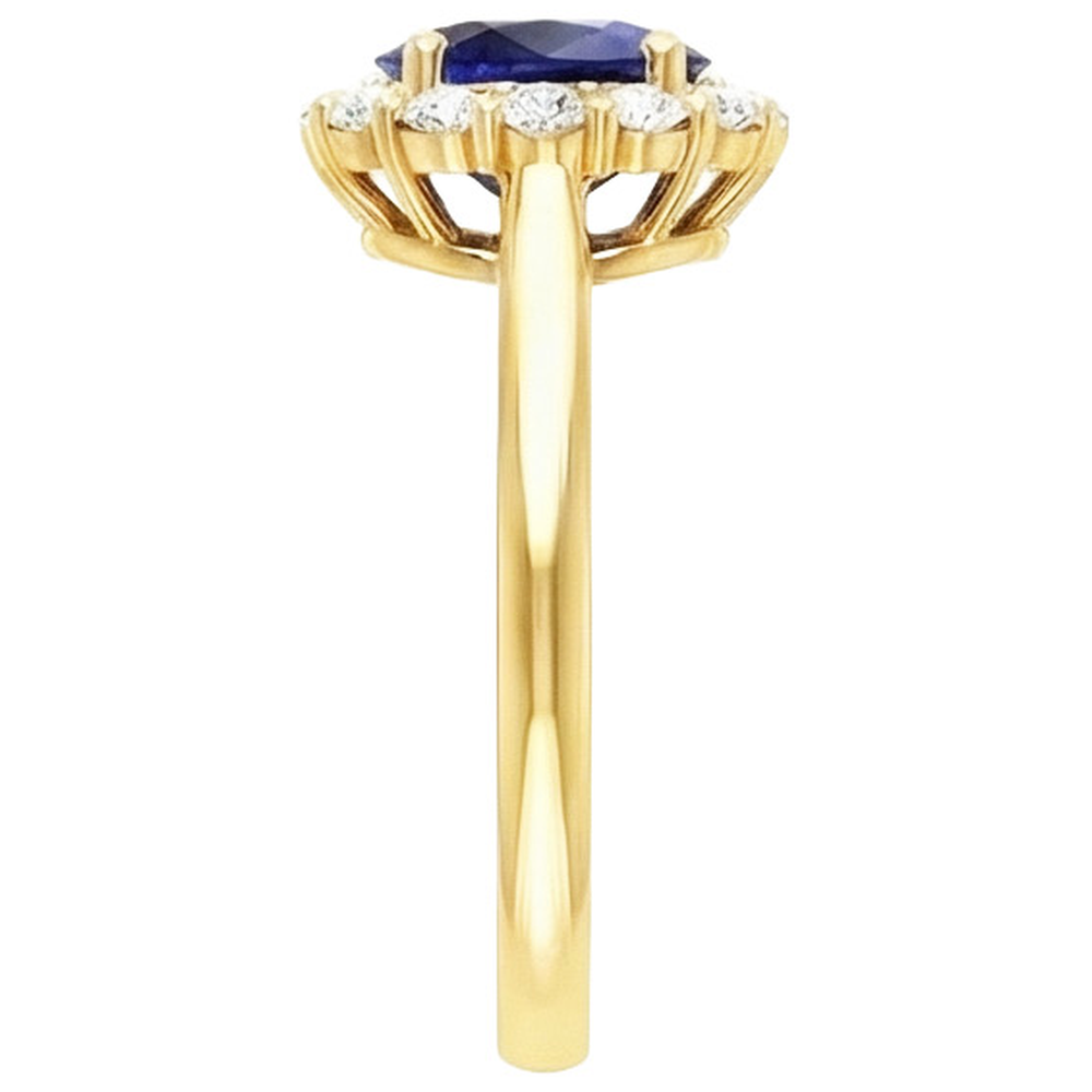 Anello Halo da donna con diamante zaffiro blu ovale naturale 7.50 carati