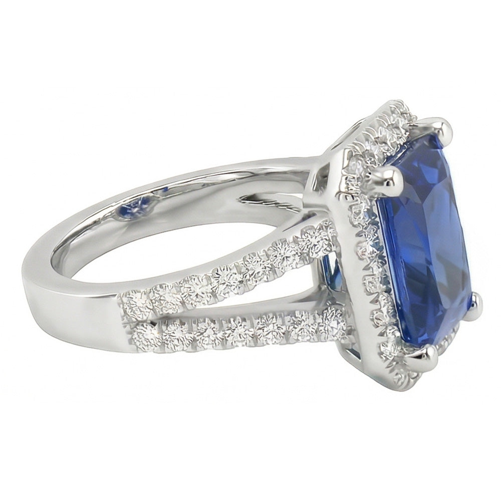 Anello Halo da donna con zaffiro taglio brillante da 3,50 carati e gioielli con diamanti rotondi