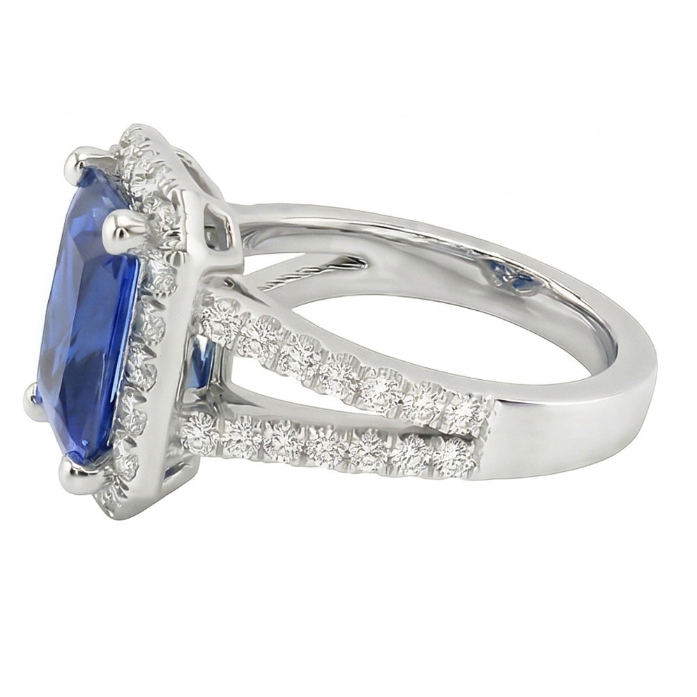 Anello Halo da donna con zaffiro taglio brillante da 3,50 carati e gioielli con diamanti rotondi