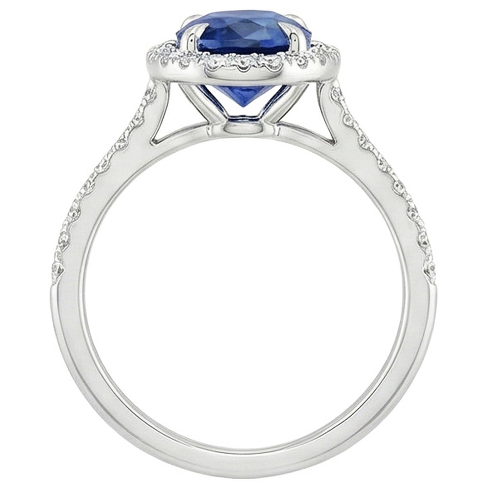 Anello Halo da donna. ovale. con zaffiro blu e accenti di diamante. 3.25 carati