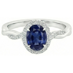 Anello Halo diamante 4.25 carati ovale blu zaffiro scintillante oro bianco