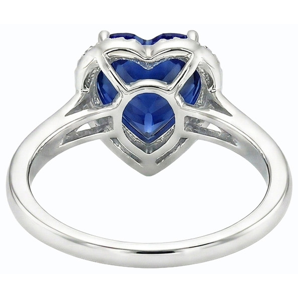 Anello Halo in oro bianco con cuore zaffiro blu e diamanti 3 carati gioielli