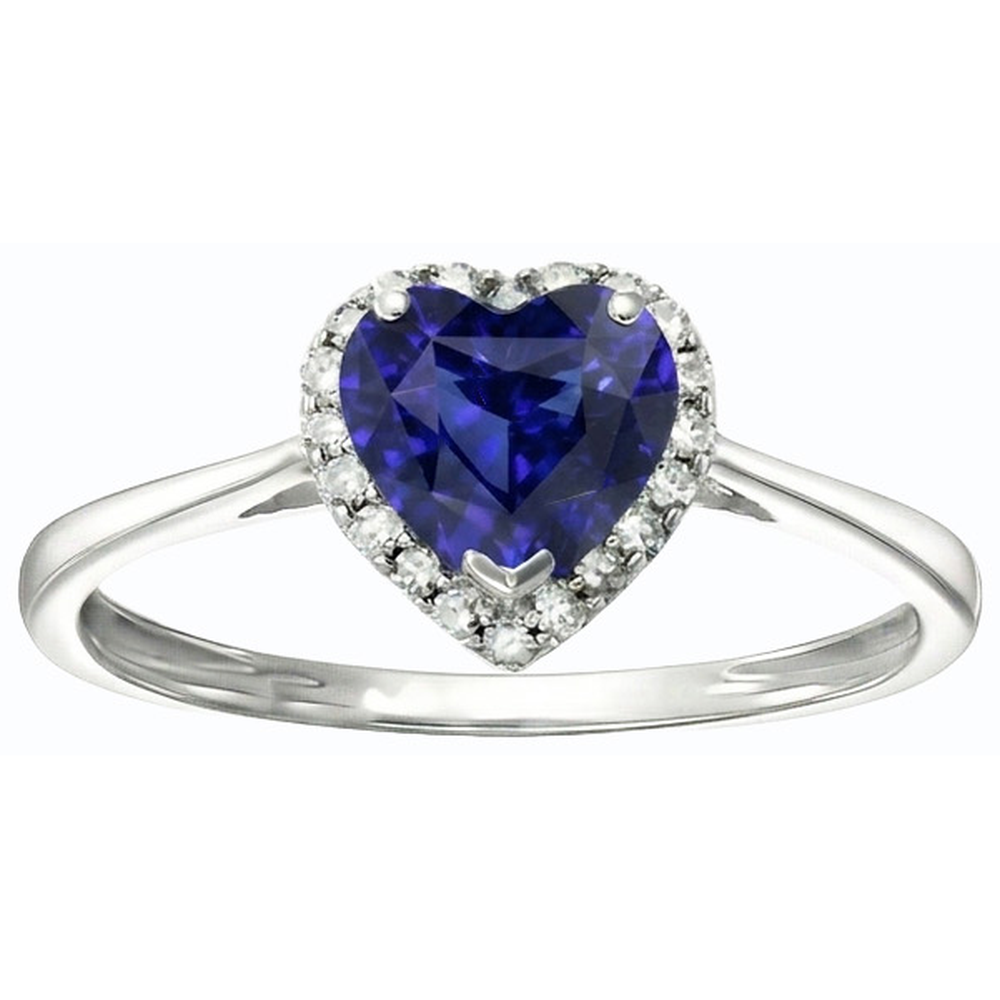 Anello Halo in oro bianco con cuore zaffiro blu e diamanti 3 carati gioielli