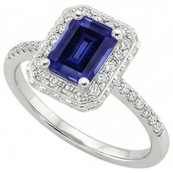 Anello Halo in oro bianco con smeraldo zaffiro di Ceylon e diamante 4.25 carati