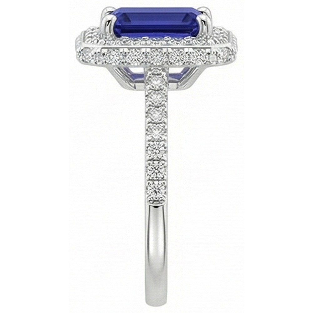 Anello Halo in oro bianco con smeraldo zaffiro di Ceylon e diamante 4.25 carati