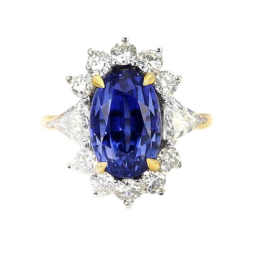 Halo Diamond Ceylon Sapphire Ring 4.25 carati Two Tone Sunburst Style - harrychadent.it