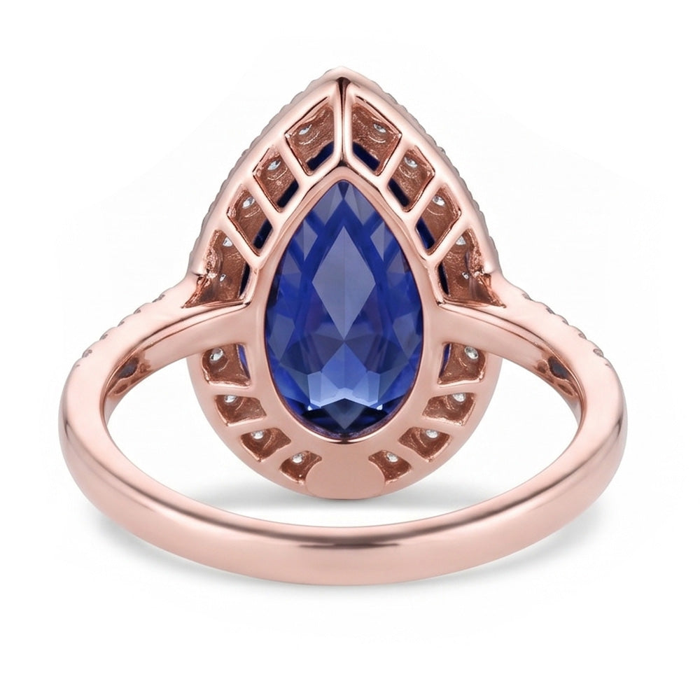Anello Halo stile goccia con zaffiro di Ceylon da 3,75 carati e diamanti in oro bianco 14K