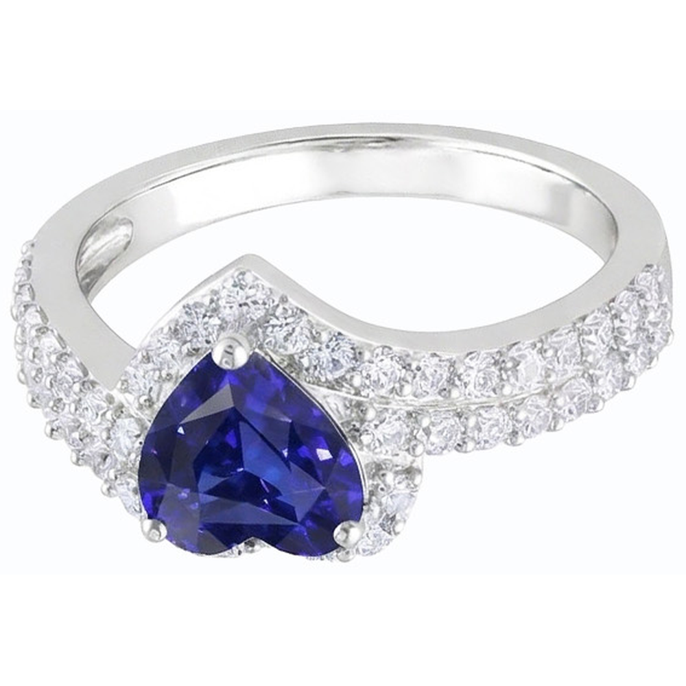 Anello Heart Halo Zaffiro blu naturale da 4 carati e oro bianco 14K con diamanti