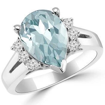Anello in oro bianco 14 carati con acquamarina e diamanti. 13.25 carati - harrychadent.it