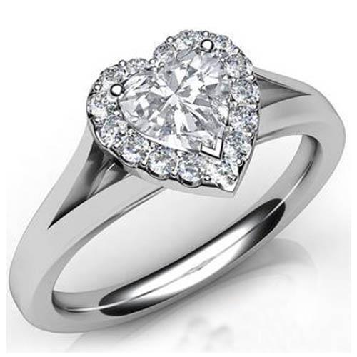 Anello In Oro Bianco 14K Con Taglio A Cuore Con Alone Rotondo E Vero Diamante 5.90 Ct