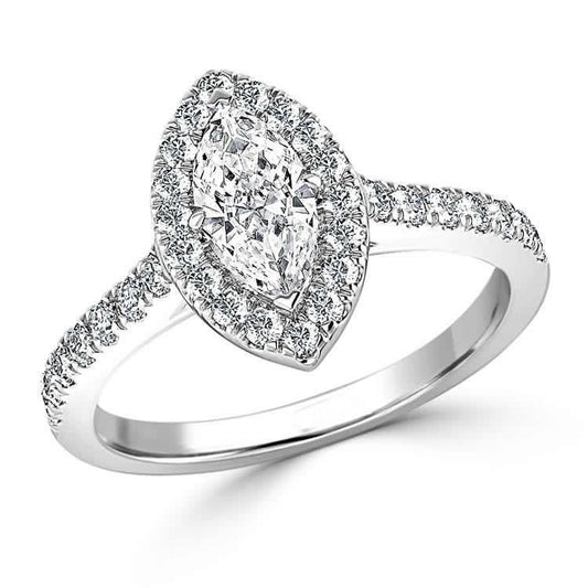 Anello In Oro Bianco 14K Con Vero Diamanti Rotondi E Marquise Da 3.60 Carati