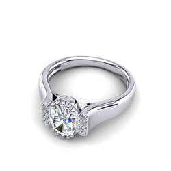 Anello In Oro Bianco 14K Con Vero Diamanti Taglio Ovale E Rotondo Da 1.75 Ct