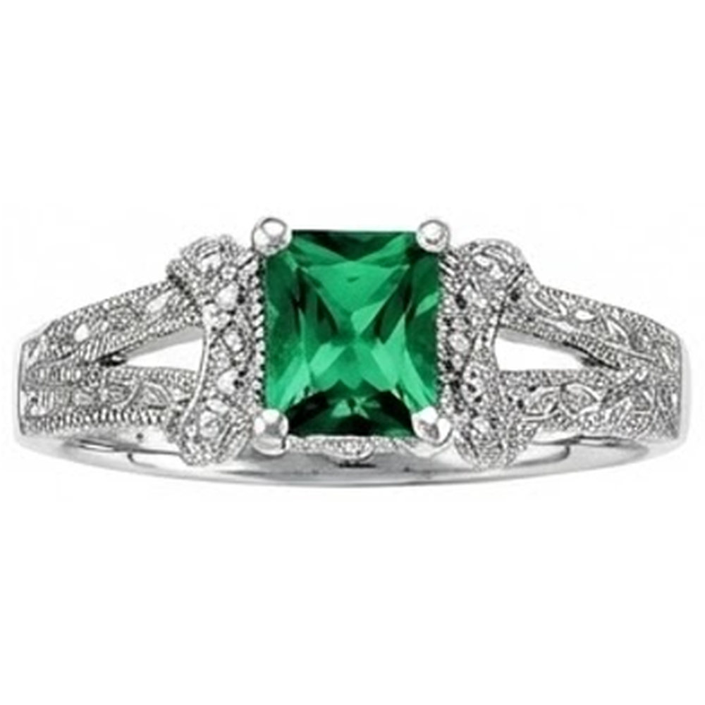 Anello In Oro Bianco Con Diamanti Con Verde Smeraldo Taglio Principessa Da 6 Ct
