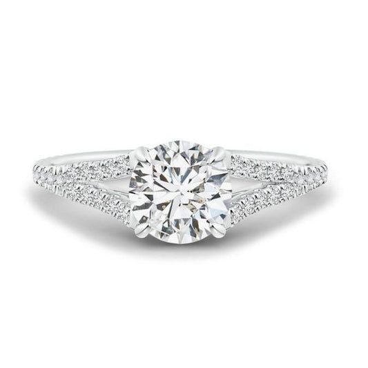 Anello In Oro Bianco Con Gambo In Oro Bianco 14K Con Naturale Diamante Diviso Da 2.80 Carati