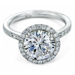 Anello In Oro Bianco Con Genuino Diamante Rotondo Halo Da 2.25 Carati
