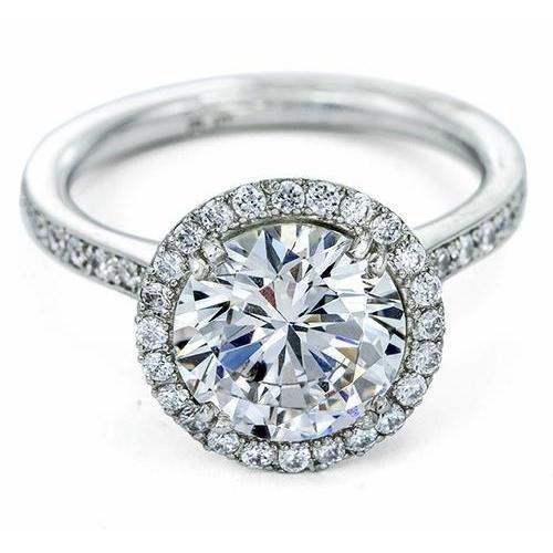 Anello In Oro Bianco Con Genuino Diamante Rotondo Halo Da 2.25 Carati