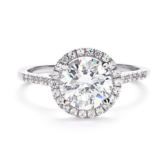 Anello In Oro Bianco Con Naturale Diamante Rotondo Halo Da 2 Carati