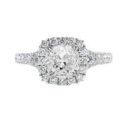 Anello In Oro Bianco Con Taglio Antico. Vero Diamante Rotondo. Anello Aureola. 5 Carati. Gioielli