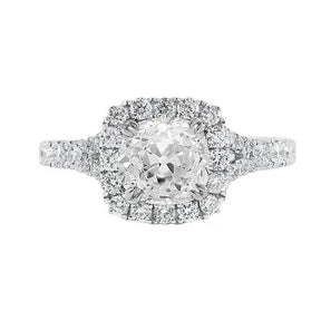 Anello In Oro Bianco Con Taglio Antico. Vero Diamante Rotondo. Anello Aureola. 5 Carati. Gioielli