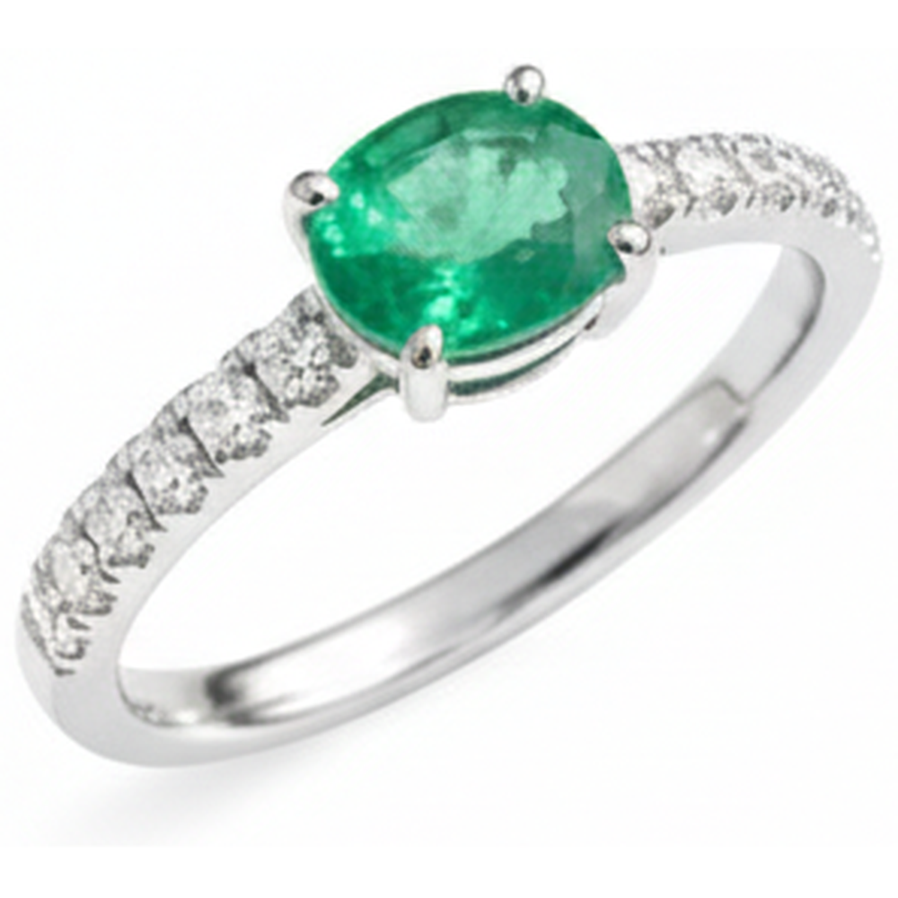 Anello In Oro Con Smeraldo Verde A Taglio Ovale Da 4.25 Ct Con Diamanti