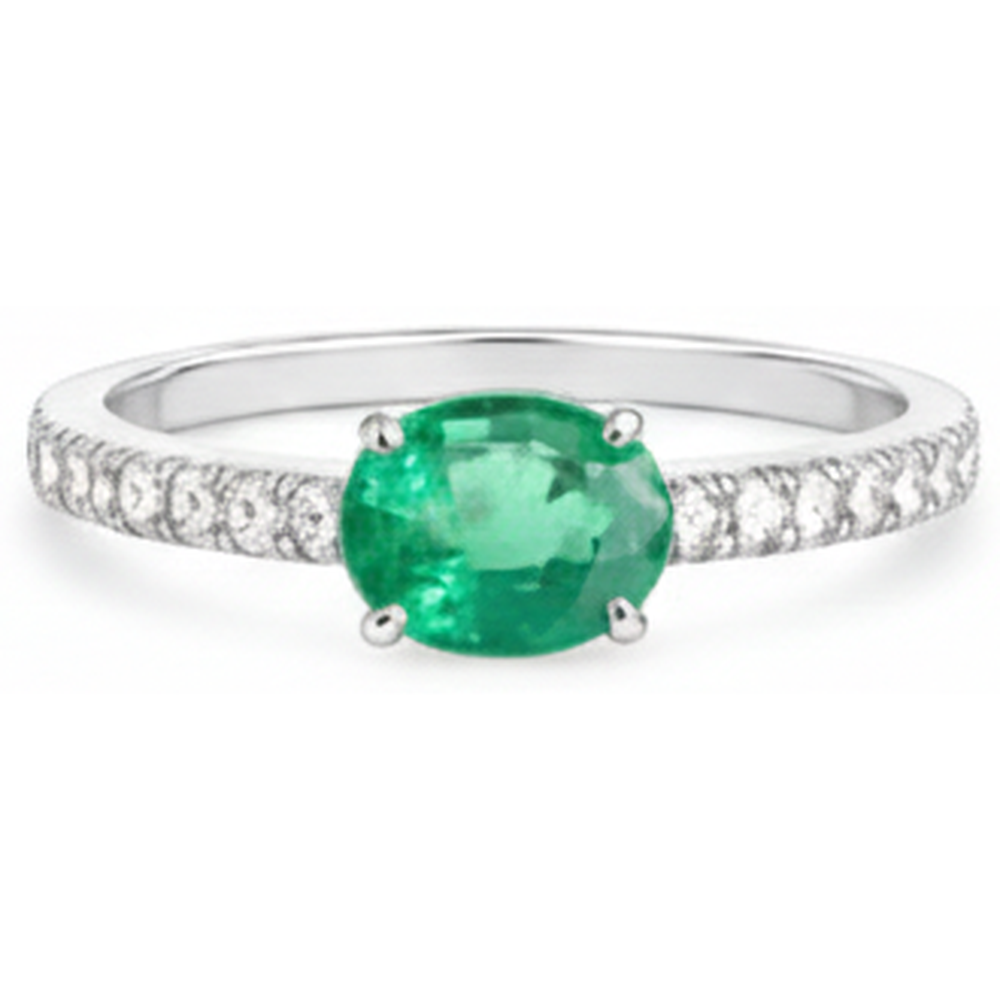 Anello In Oro Con Smeraldo Verde A Taglio Ovale Da 4.25 Ct Con Diamanti