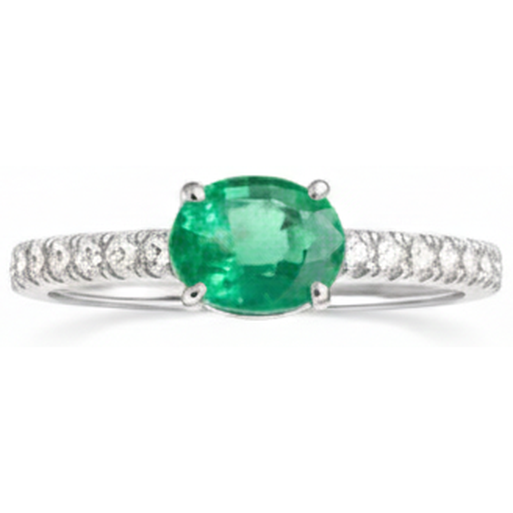 Anello In Oro Con Smeraldo Verde A Taglio Ovale Da 4.25 Ct Con Diamanti