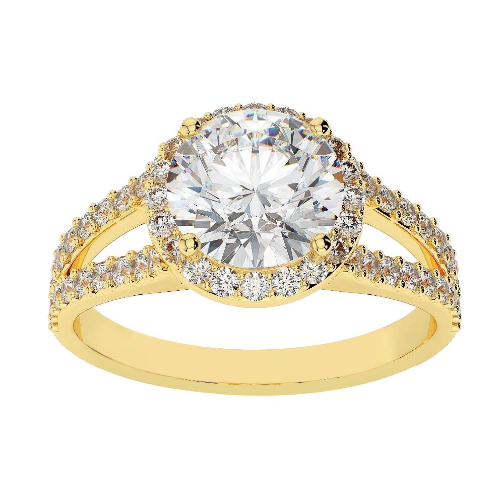 Anello In Oro Giallo Con Naturale Diamante Rotondo Halo Da 3.60 Carati