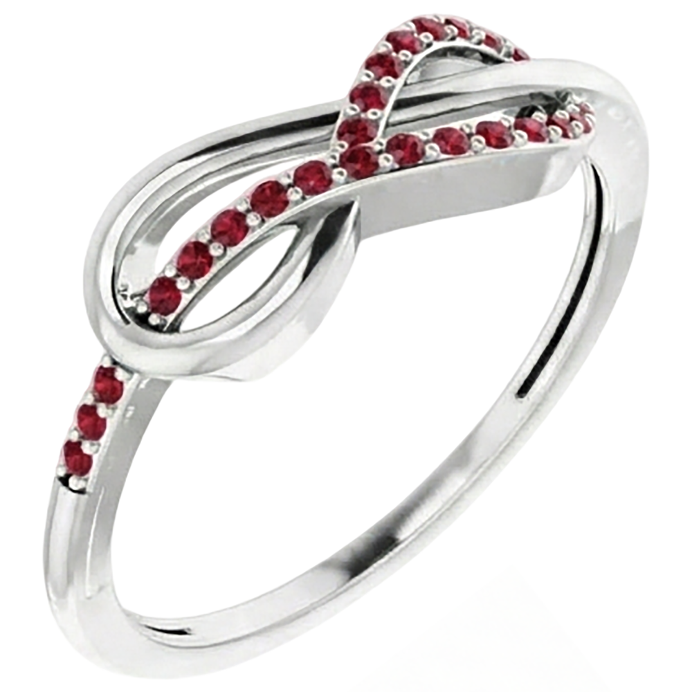 Anello Infinito Con Rubino Contorto Oro Bianco 14K 1.25 Carati