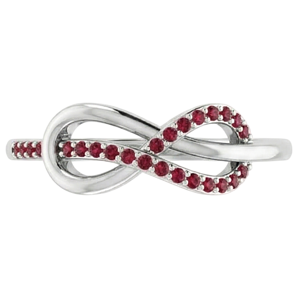 Anello Infinito Con Rubino Contorto Oro Bianco 14K 1.25 Carati