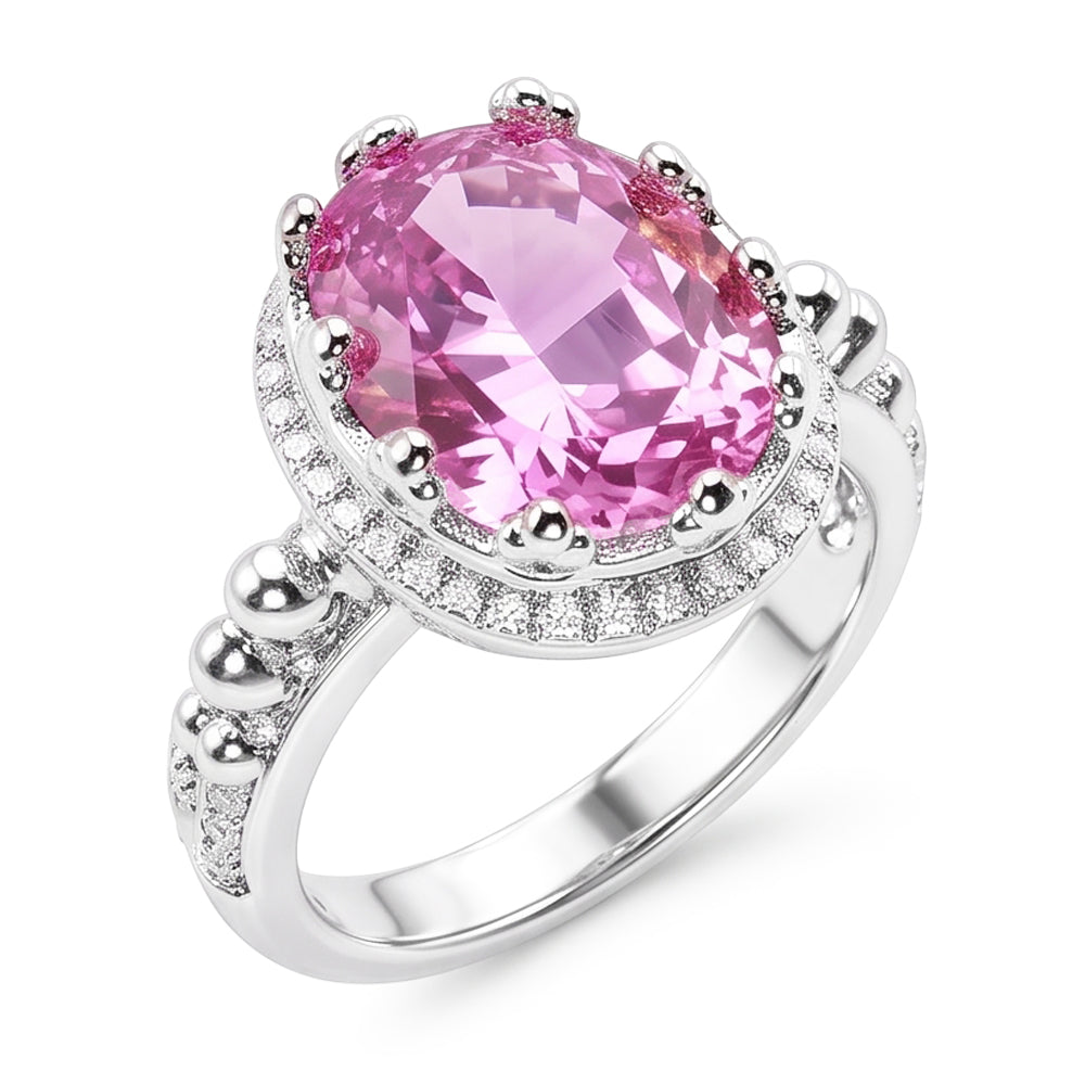 Anello Kunzite rosa grande 36.00 carati taglio ovale oro bianco 14K