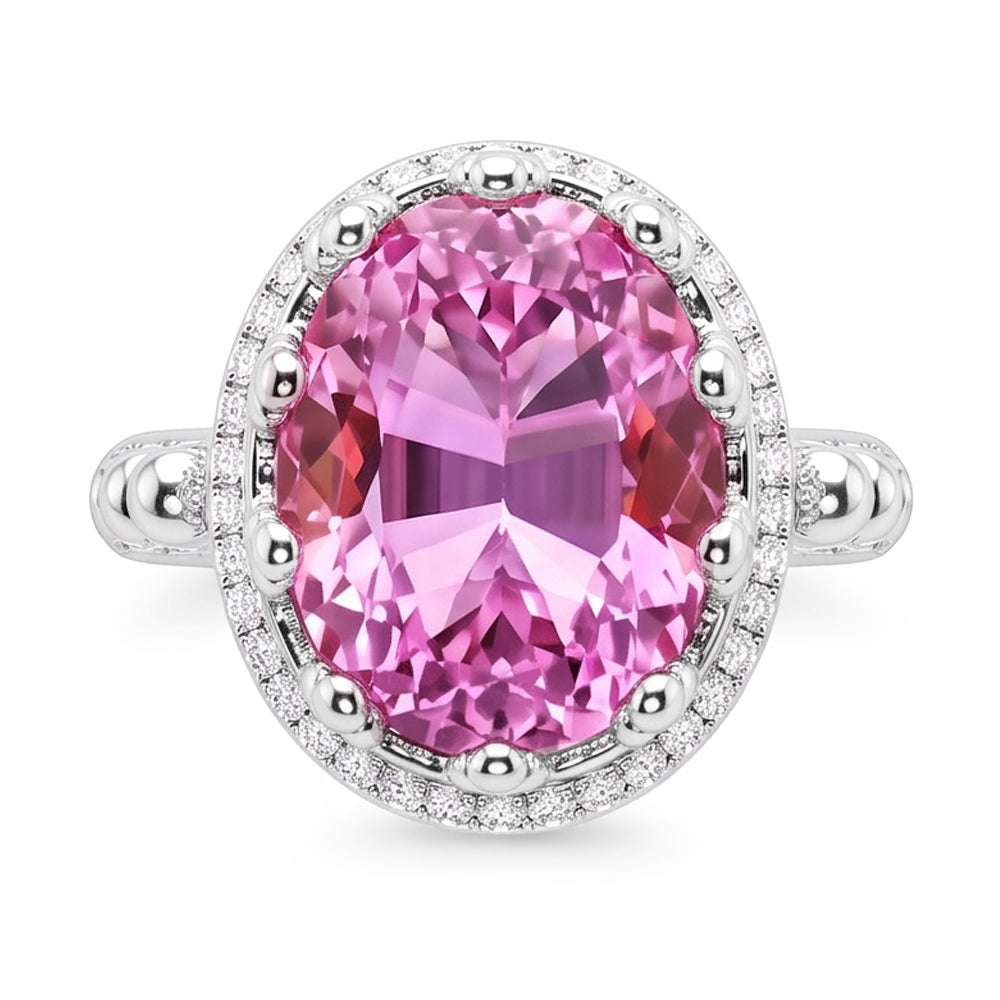 Anello Kunzite rosa grande 36.00 carati taglio ovale oro bianco 14K