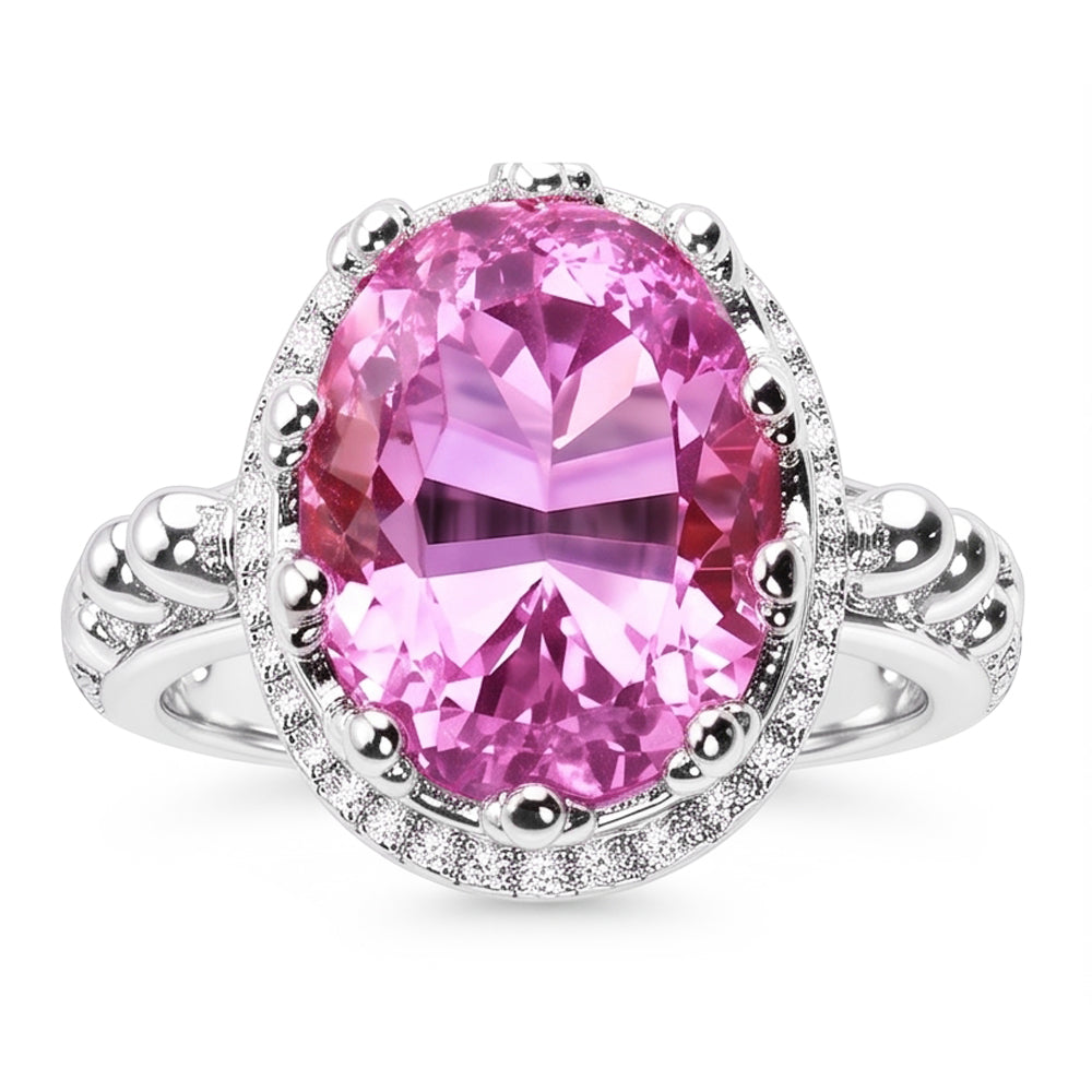 Anello Kunzite rosa grande 36.00 carati taglio ovale oro bianco 14K
