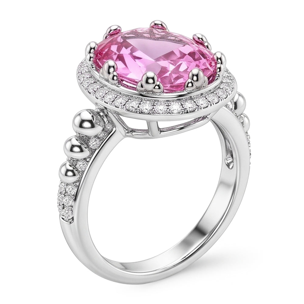 Anello Kunzite rosa grande 36.00 carati taglio ovale oro bianco 14K
