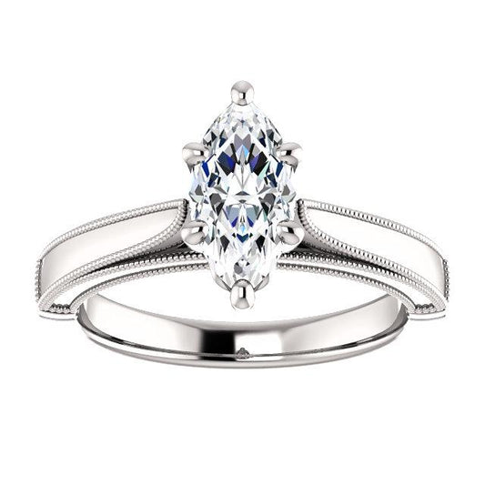 Anello Marquise Solitaire Genuino Diamond Vintage Style 2 Carati