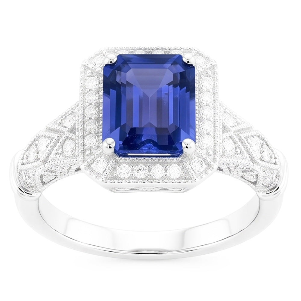 Anello Milligrain Halo Emerald Blue Sapphire 4 Carati Con Diamanti Naturali Autentici ( non creati in laboratorio )