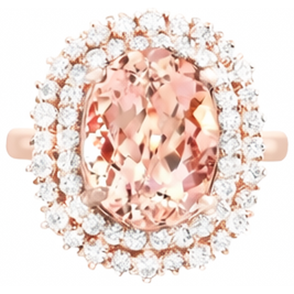 Anello Morganite Ovale E Diamanti Rotondi 14 Ct Oro Rosa 14K