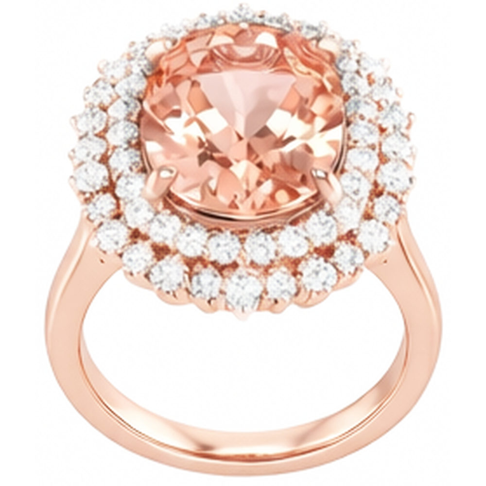 Anello Morganite Ovale E Diamanti Rotondi 14 Ct Oro Rosa 14K
