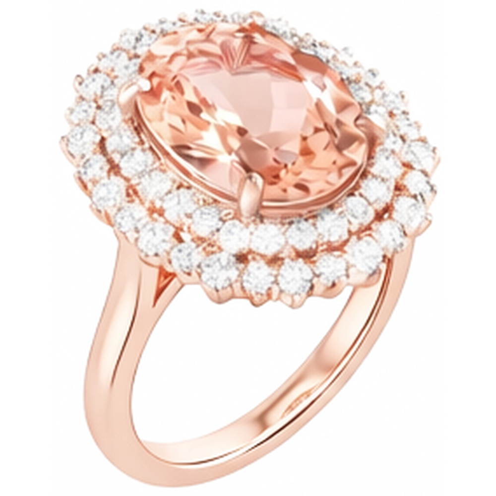 Anello Morganite Ovale E Diamanti Rotondi 14 Ct Oro Rosa 14K