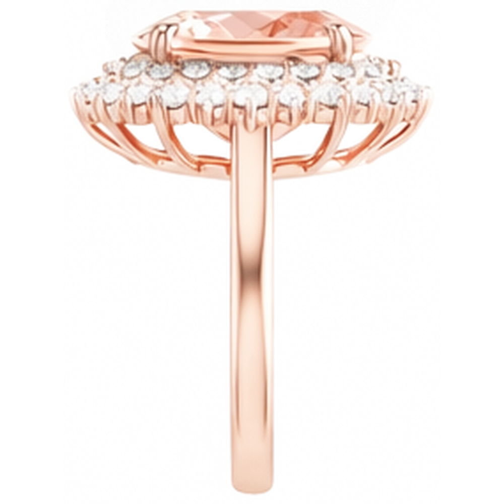 Anello Morganite Ovale E Diamanti Rotondi 14 Ct Oro Rosa 14K