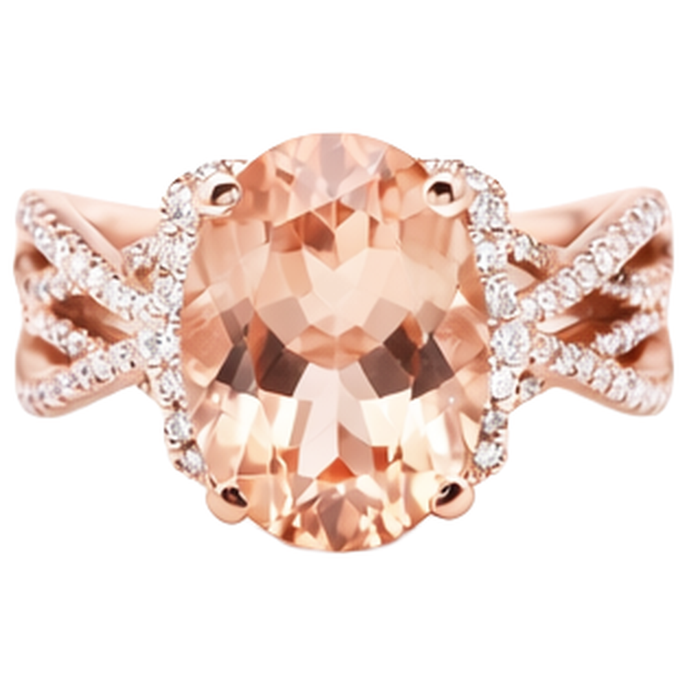 Anello Morganite Ovale E Tondo Da 9.25 Ct Con Diamanti Oro 14K