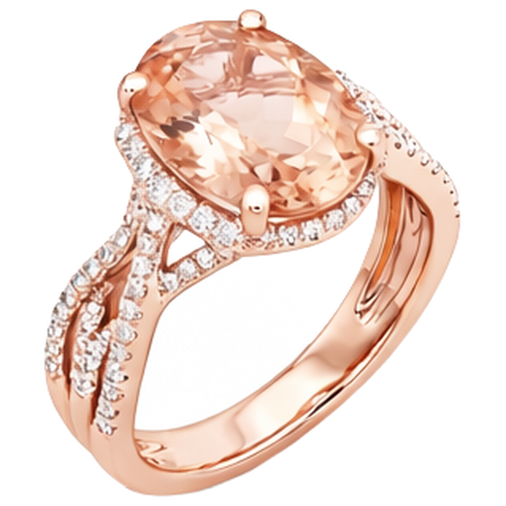 Anello Morganite Ovale E Tondo Da 9.25 Ct Con Diamanti Oro 14K