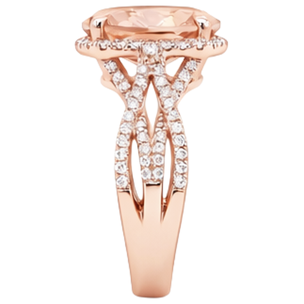 Anello Morganite Ovale E Tondo Da 9.25 Ct Con Diamanti Oro 14K