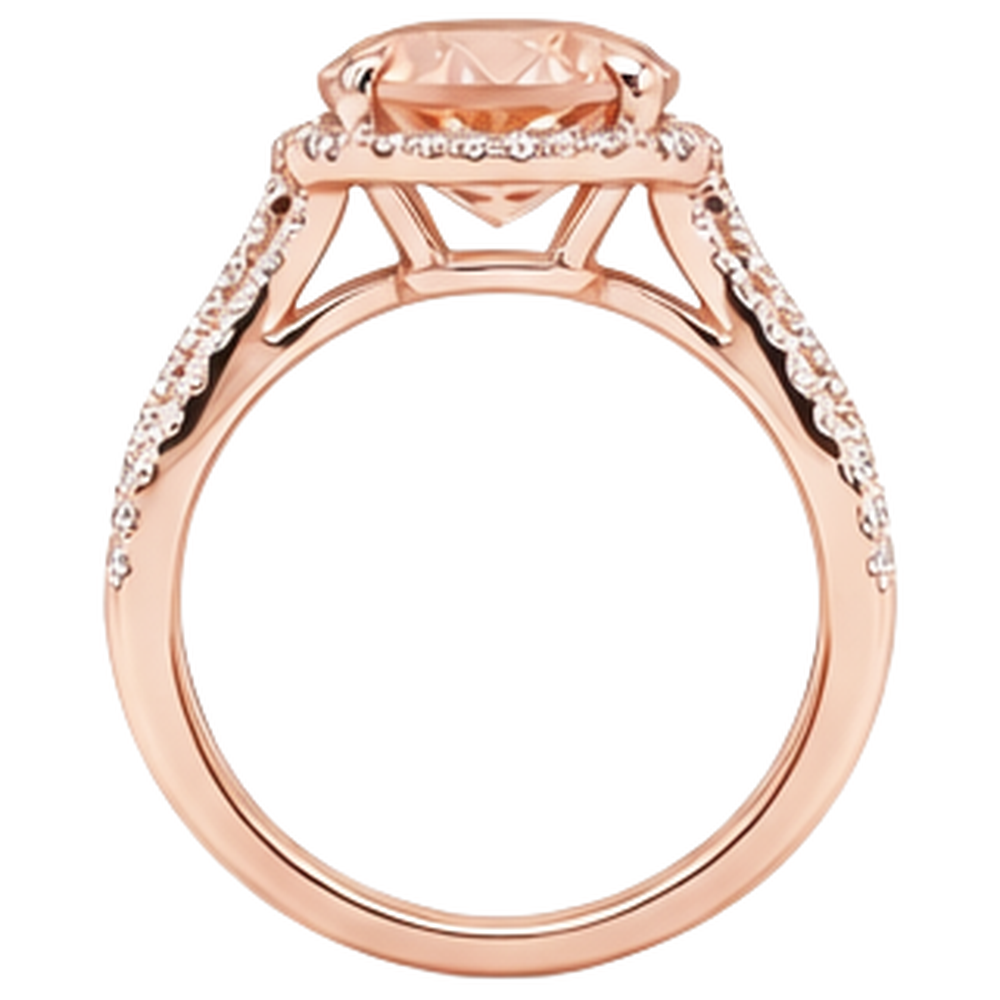 Anello Morganite Ovale E Tondo Da 9.25 Ct Con Diamanti Oro 14K