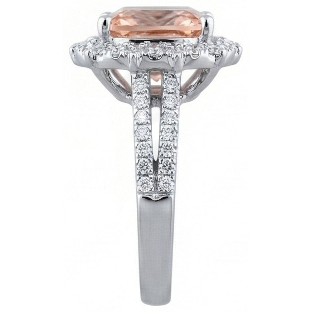 Anello Morganite con cuscino da 6.50 ct e diamanti in oro 14K