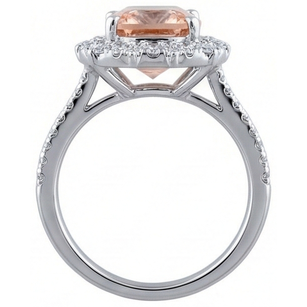 Anello Morganite con cuscino da 6.50 ct e diamanti in oro 14K