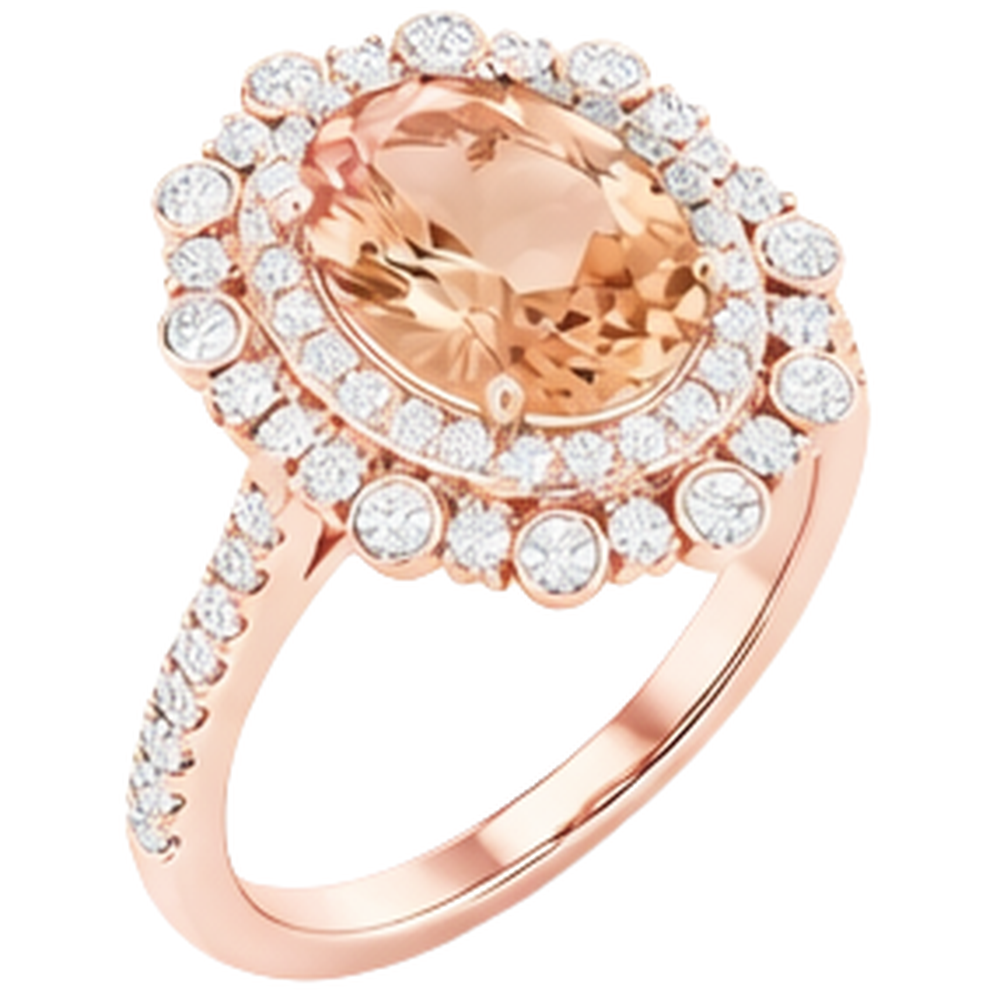 Anello Morganite con diamanti da 15.50 ct in oro rosa 14K
